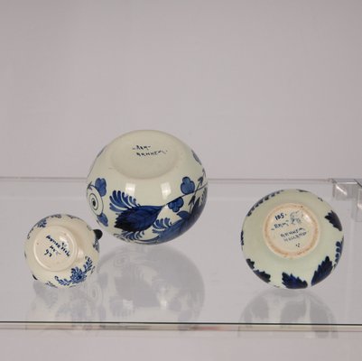 Dutch Art Deco Blue and White Delftware Vases, 1940s, Set of 3-GOE-1342265