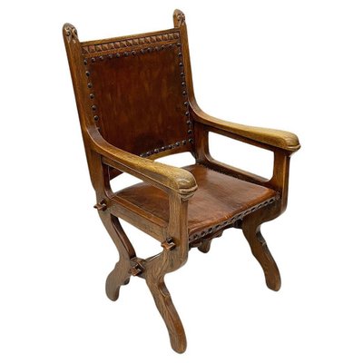 Dutch Art Deco Oak and Leather Armchair, 1920s-UCH-1761436