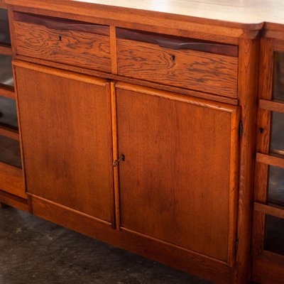 Dutch Art Deco Sideboard in Oak with Coromandel Wood Details and Glass Panes, 1930s-QVY-1386774