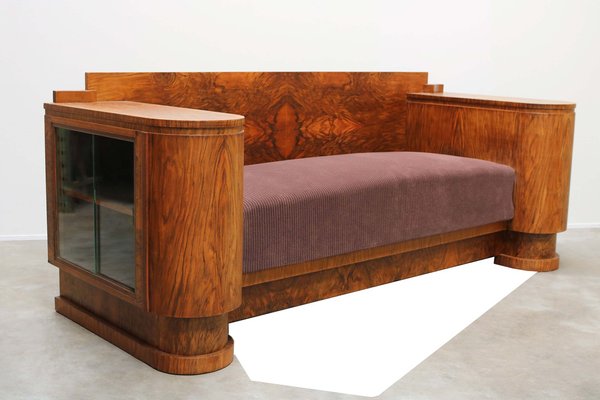 Dutch Art Deco Walnut Burl Sofa from H. Pander & Zn., 1930s-WIP-2041352