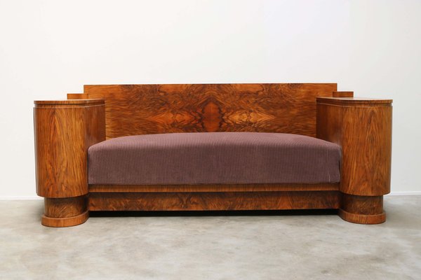 Dutch Art Deco Walnut Burl Sofa from H. Pander & Zn., 1930s-WIP-2041352