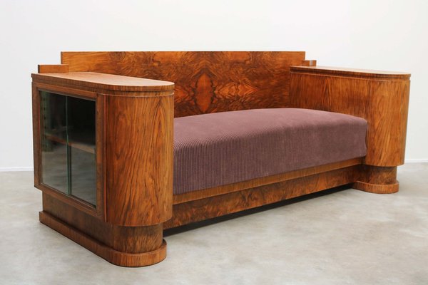 Dutch Art Deco Walnut Burl Sofa from H. Pander & Zn., 1930s-WIP-2041352