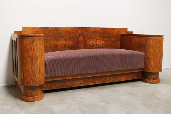 Dutch Art Deco Walnut Burl Sofa from H. Pander & Zn., 1930s-WIP-2041352