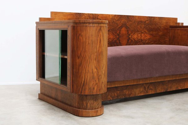 Dutch Art Deco Walnut Burl Sofa from H. Pander & Zn., 1930s-WIP-2041352