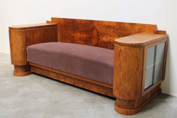 Dutch Art Deco Walnut Burl Sofa from H. Pander & Zn., 1930s-WIP-2041352