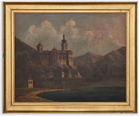 Dutch Artist, Castle View on a Lake, Oil Painting, Late 19th Century-ZCI-1760338