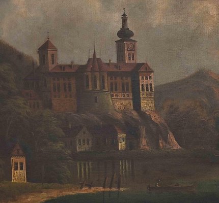 Dutch Artist, Castle View on a Lake, Oil Painting, Late 19th Century-ZCI-1760338