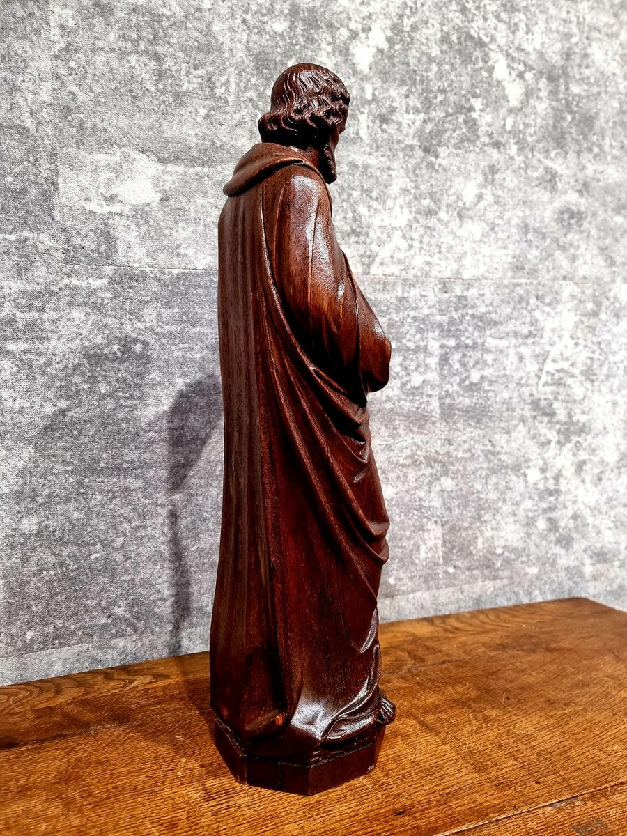 Dutch Artist, Hand Carved Holy Statue of Evangelist Marcus, 17th Century, Oak