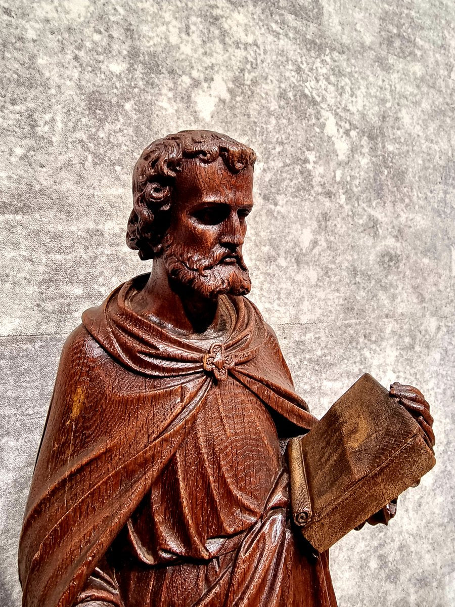 Dutch Artist, Hand Carved Holy Statue of Evangelist Marcus, 17th Century, Oak