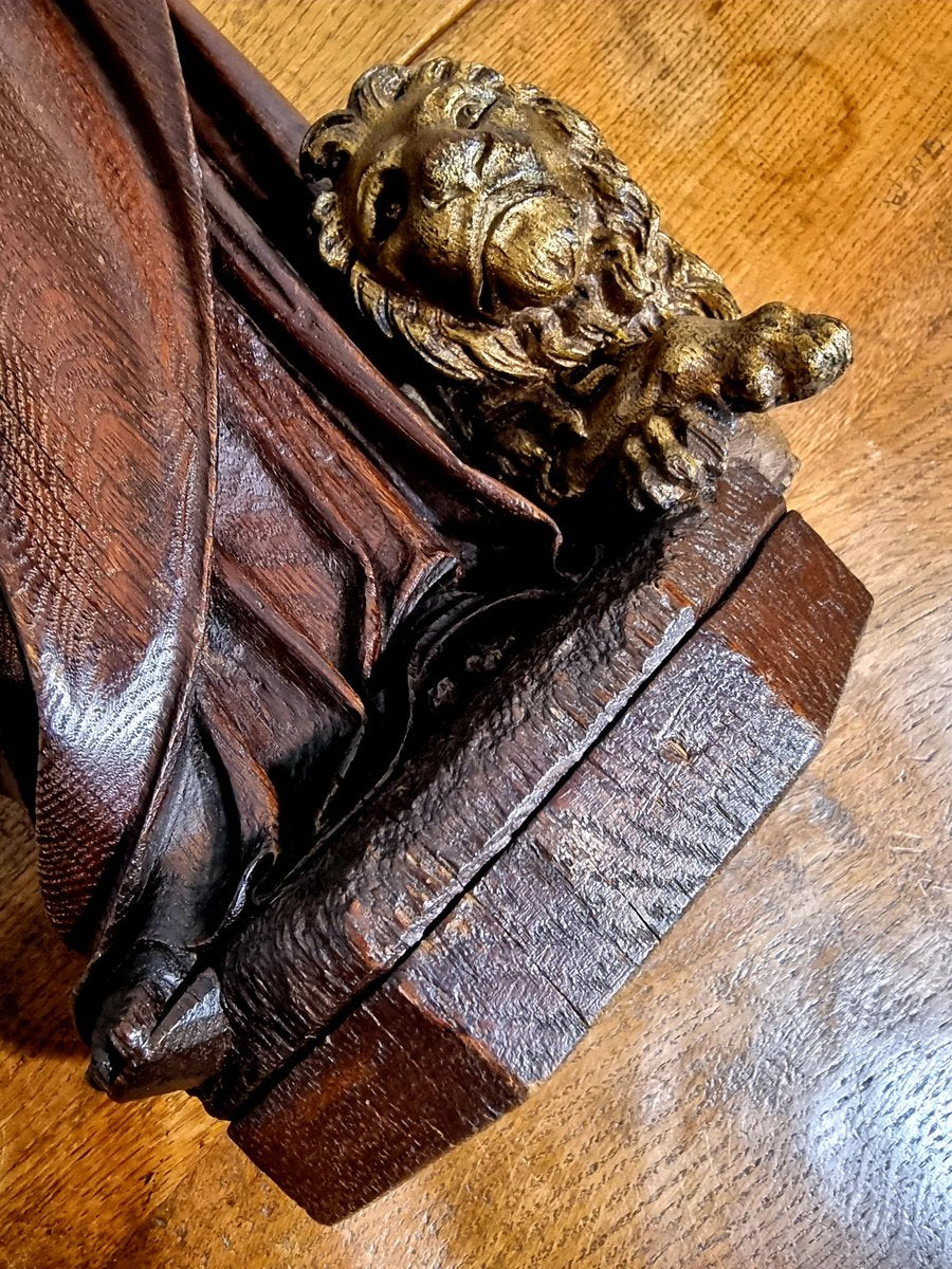 Dutch Artist, Hand Carved Holy Statue of Evangelist Marcus, 17th Century, Oak