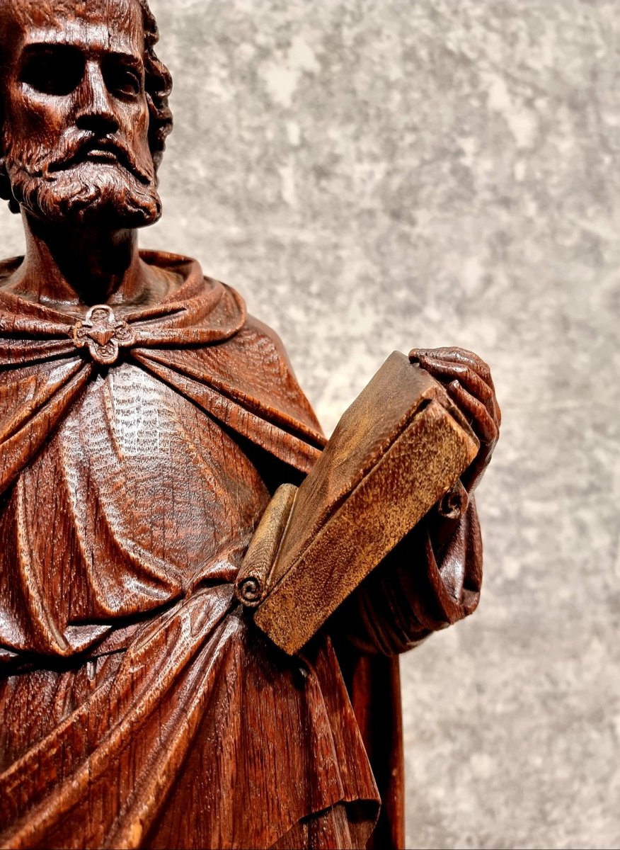 Dutch Artist, Hand Carved Holy Statue of Evangelist Marcus, 17th Century, Oak