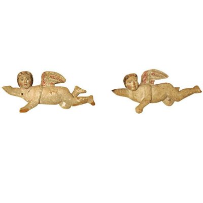 Dutch Artist, Polychrome Carved Putti or Cherubs, 17th Century, Wood & Paint, Set of 2-TDA-1376394