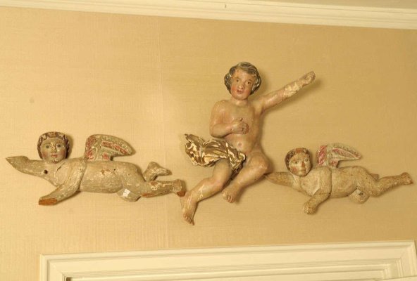 Dutch Artist, Polychrome Carved Putti or Cherubs, 17th Century, Wood & Paint, Set of 2-TDA-1376394