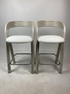 Dutch Barstools in Cane and Bouclé by Axel Enthoven for Rohe Noordwolde, 1980s, Set of 2-BHG-1820218