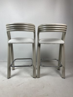 Dutch Barstools in Cane and Bouclé by Axel Enthoven for Rohe Noordwolde, 1980s, Set of 2-BHG-1820218