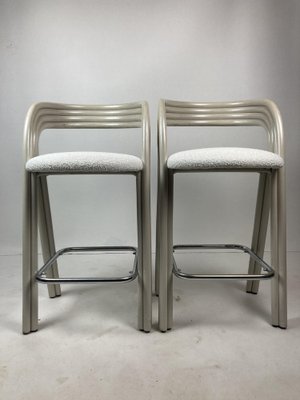 Dutch Barstools in Cane and Bouclé by Axel Enthoven for Rohe Noordwolde, 1980s, Set of 2-BHG-1820218