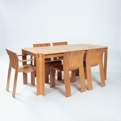 Dutch Bent Plywood Strip Set Dining Room Table Chairs by Gijs Bakker for Castelijn, 1970s, Set of 6-NQU-1790023