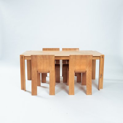 Dutch Bent Plywood Strip Set Dining Room Table Chairs by Gijs Bakker for Castelijn, 1970s, Set of 6-NQU-1790023