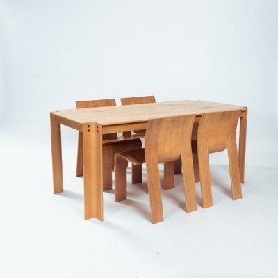 Dutch Bent Plywood Strip Set Dining Room Table Chairs by Gijs Bakker for Castelijn, 1970s, Set of 6-NQU-1790023