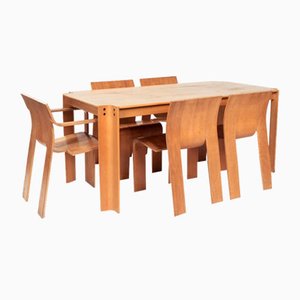 Dutch Bent Plywood Strip Set Dining Room Table Chairs by Gijs Bakker for Castelijn, 1970s, Set of 6-NQU-1790023