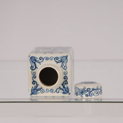 Dutch Blue and White Delftware Tea Caddy and Cabinet Plates, 1940s, Set of 3-GOE-1342260