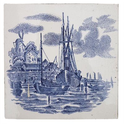 Dutch Blue Ceramic Tiles by Gilliot Hemiksen, 1930s, Set of 6-VDW-839114