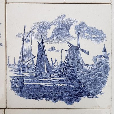 Dutch Blue Ceramic Tiles by Gilliot Hemiksen, 1930s, Set of 6-VDW-839114