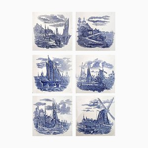 Dutch Blue Ceramic Tiles by Gilliot Hemiksen, 1930s, Set of 6-VDW-839114