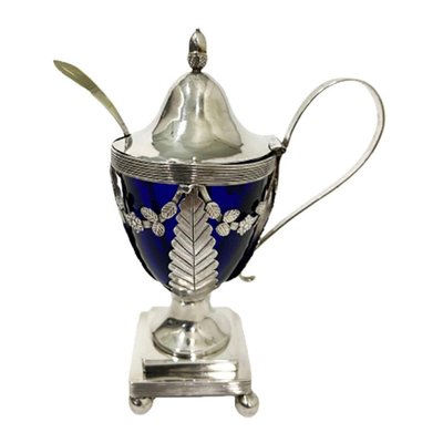 Dutch Blue Crystal Mustard Pot with Silver Mount by Jan Van Der Cop, 1833, Set of 2-UCH-1224342