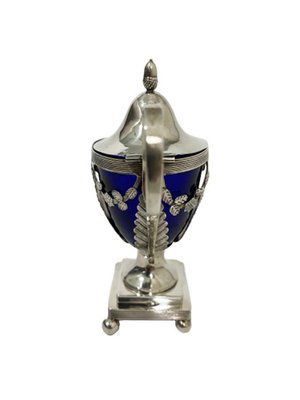 Dutch Blue Crystal Mustard Pot with Silver Mount by Jan Van Der Cop, 1833, Set of 2-UCH-1224342