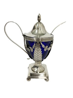 Dutch Blue Crystal Mustard Pot with Silver Mount by Jan Van Der Cop, 1833, Set of 2-UCH-1224342