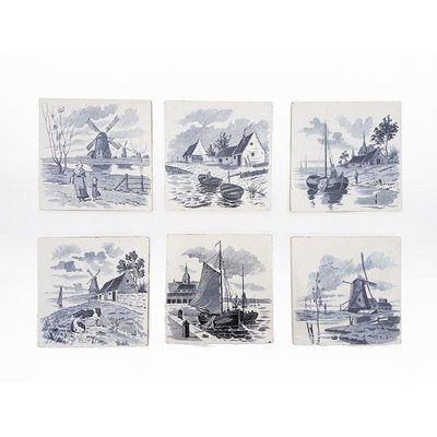 Dutch Blue Glazed Ceramic Tiles by Le Glaive, 1930s, Set of 6-VDW-751584