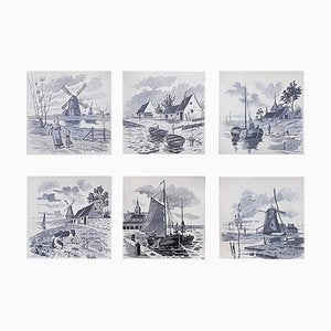 Dutch Blue Glazed Ceramic Tiles by Le Glaive, 1930s, Set of 6-VDW-751584