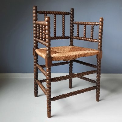 Dutch Bobbin Chair with Rush Seat, 1920s-SJU-1392530