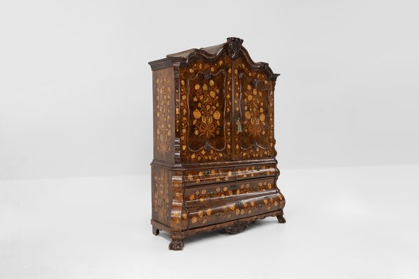 Dutch Bombe Two Doors Cabinet with Floral Marquetry, 1750s-YSY-2022492