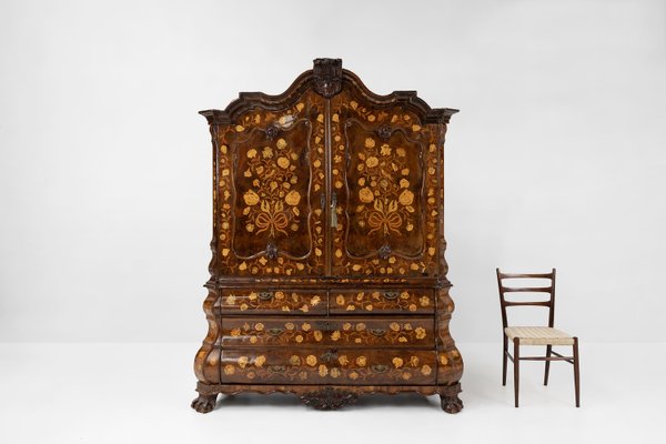 Dutch Bombe Two Doors Cabinet with Floral Marquetry, 1750s-YSY-2022492