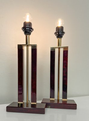 Dutch Brass and Red Acrylic Colomn Table Lamps, 1970, Set of 2-WZZ-1719393