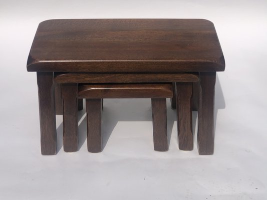 Dutch Brutalist Oak Nesting Tables, 1970s, Set of 3-BHG-1007713