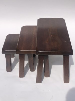 Dutch Brutalist Oak Nesting Tables, 1970s, Set of 3-BHG-1007713