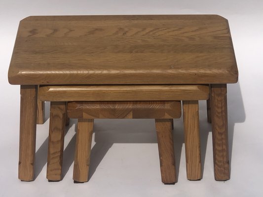 Dutch Brutalist Oak Nesting Tables, 1970s, Set of 3-BHG-1007728