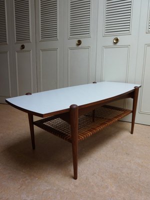 Dutch Coffee Table in Teak, Formica and Rattan by Louis van Teeffelen, 1960s-EA-1703740