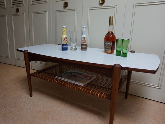 Dutch Coffee Table in Teak, Formica and Rattan by Louis van Teeffelen, 1960s-EA-1703740