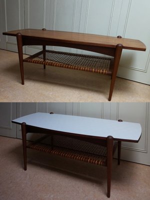 Dutch Coffee Table in Teak, Formica and Rattan by Louis van Teeffelen, 1960s-EA-1703740