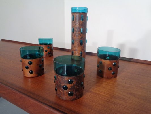 Dutch Copper & Glass Set, 1970s, Set of 5-RDW-680628