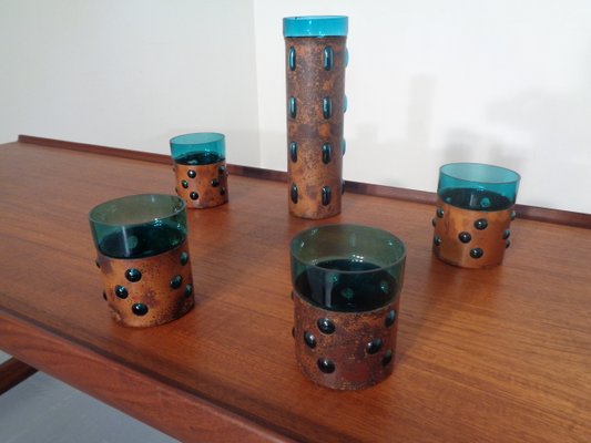 Dutch Copper & Glass Set, 1970s, Set of 5-RDW-680628