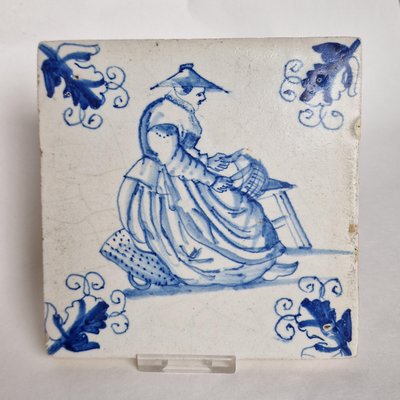 Dutch Crafts Market Merchant Woman tile from Delft, 1630s-BXK-2026848