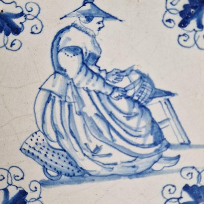 Dutch Crafts Market Merchant Woman tile from Delft, 1630s-BXK-2026848