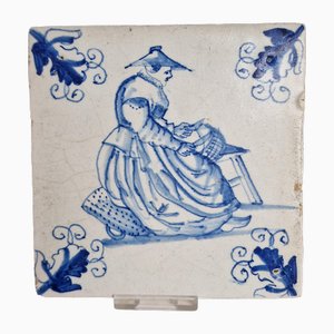 Dutch Crafts Market Merchant Woman tile from Delft, 1630s-BXK-2026848