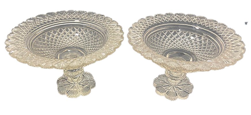 Dutch Crystal Footed Bowls with Diamond and Fan Cut, 1860s, Set of 2-UCH-1393056