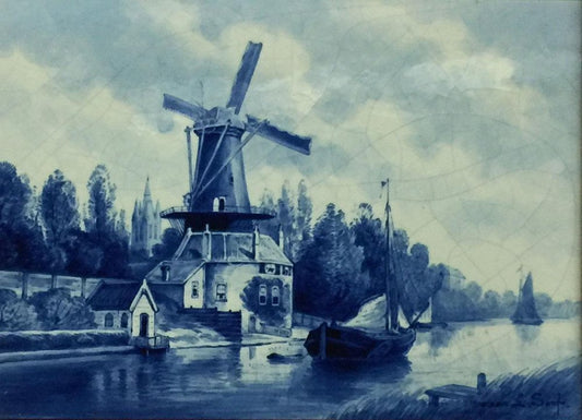 Dutch Delft Bottle Tile Depicting Mill De Roos After L. Senf from Porceleyne Fles, 1906